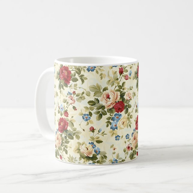 Vackra Romantic Vår Red Girly Flowers Kaffemugg (Framsida vänster)