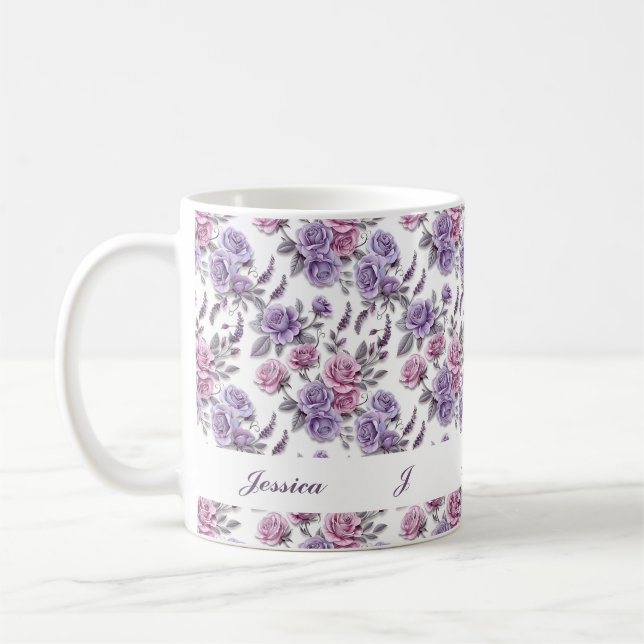 Vackra Romantic Vår Violet Girly Flowers Kaffemugg (Vänster)