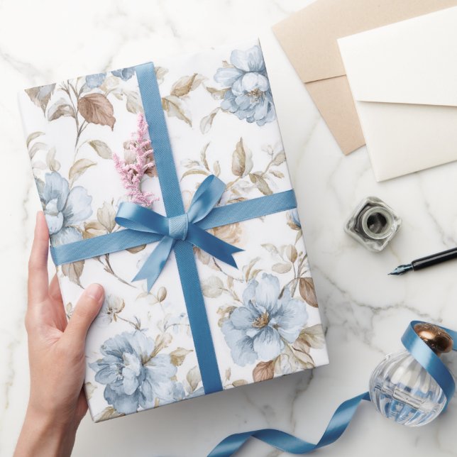 Vackra Romantiska Blå Blommor Bröllop Presentpapper (Gifting)