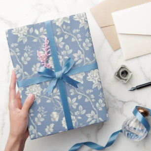 Vackra Romantiska Blå Krämfärgade Blommor Bröllops Presentpapper