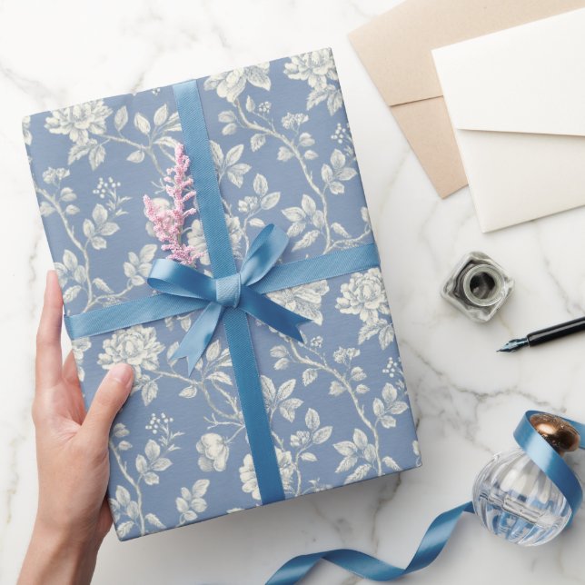 Vackra Romantiska Blå Krämfärgade Blommor Bröllops Presentpapper (Gifting)