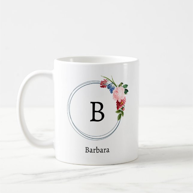 Vackra Romantiska Vår Monogram Blommor Kaffemugg (Vänster)