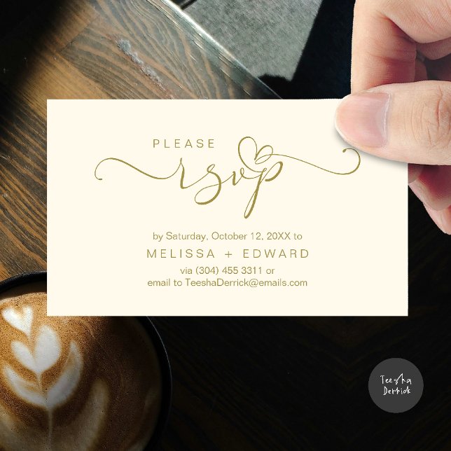 Vackra romska Bröllopsinbjudningar OSA kort (Wedding invitation RSVP via Phone or email respond reminder Enclosure Card in aesthetic Yellow Gold)