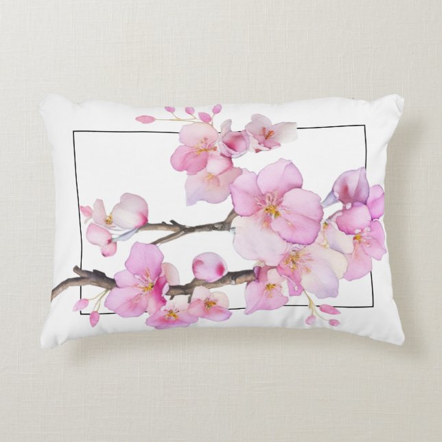 Vackra rosa akvarell körsbärsblommor prydnadskudde (Framsidan)