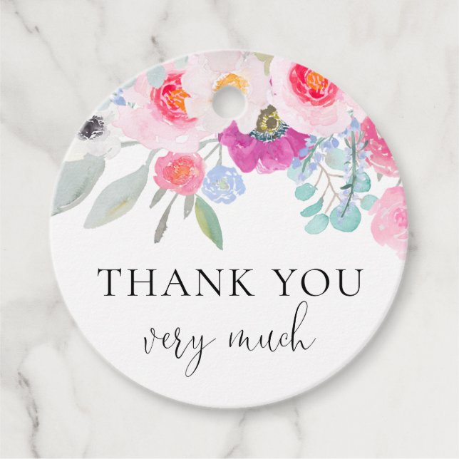 Vackra rosa akvarellanemoner tack gåvor etiketter (Framsida)