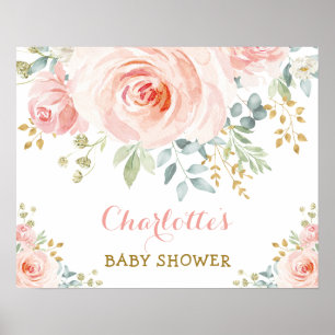 Vackra Rosa Akvarellrosor Baby Shower-fest Poster