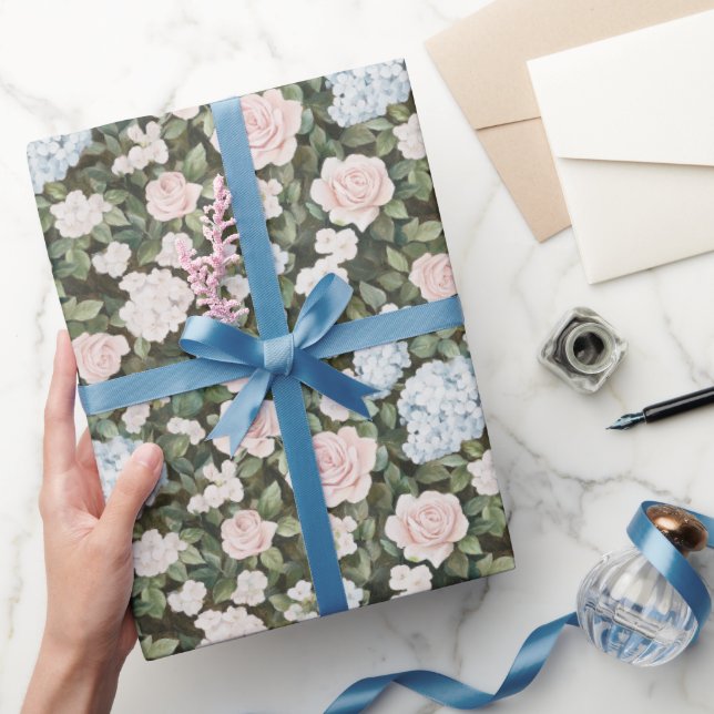 Vackra Rosa Blå Blommor Bröllopsdusch Presentpapper (Gifting)
