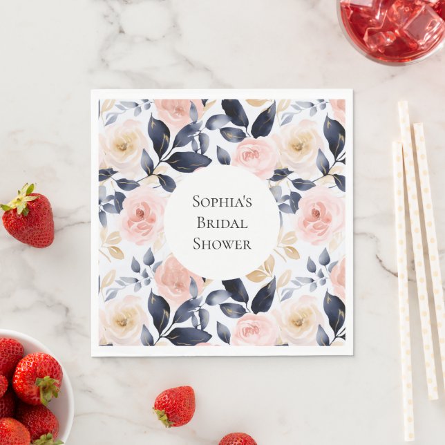 Vackra Rosa Blå Vita Blommor Bröllopsdusch Pappersservett (Insitu)
