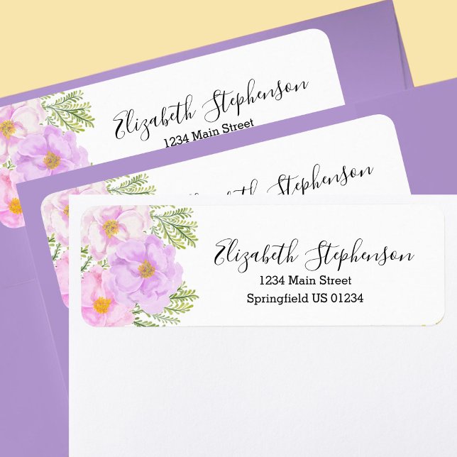 Vackra rosa blommiga anpassade returadressetikette returadress etikett (Skapare uppladdad)