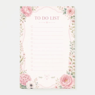 Vackra Rosa Blommiga Att Göra-Lista Post-it Notes Block