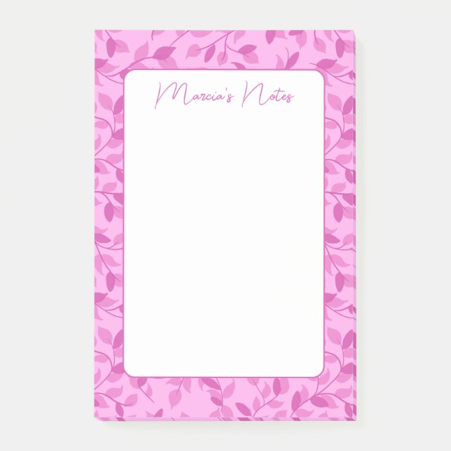Vackra Rosa Blommiga Blad Moderna Personliga Post-it Block (Framsida)