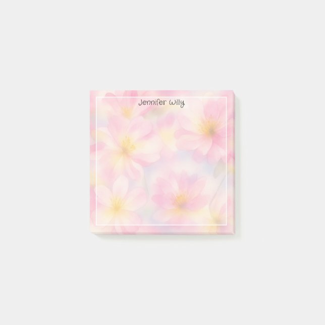 Vackra Rosa Blommor Äng Anpassat Namn Feminint Post-it Block (Framsida)