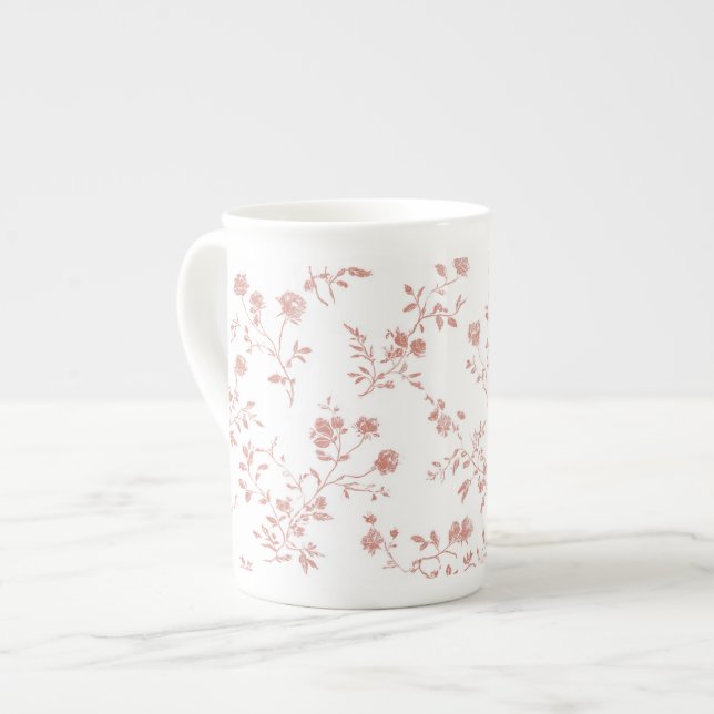 Vackra Rosa Blommor Benporslin Mugg (Framsida vänster)