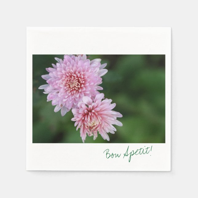 Vackra Rosa Blommor Bon Apetit Pappersservett (Framsidan)