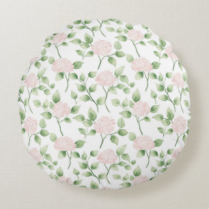 Vackra Rosa Blommor Gröna Blad Bebis Shower Rund Kudde