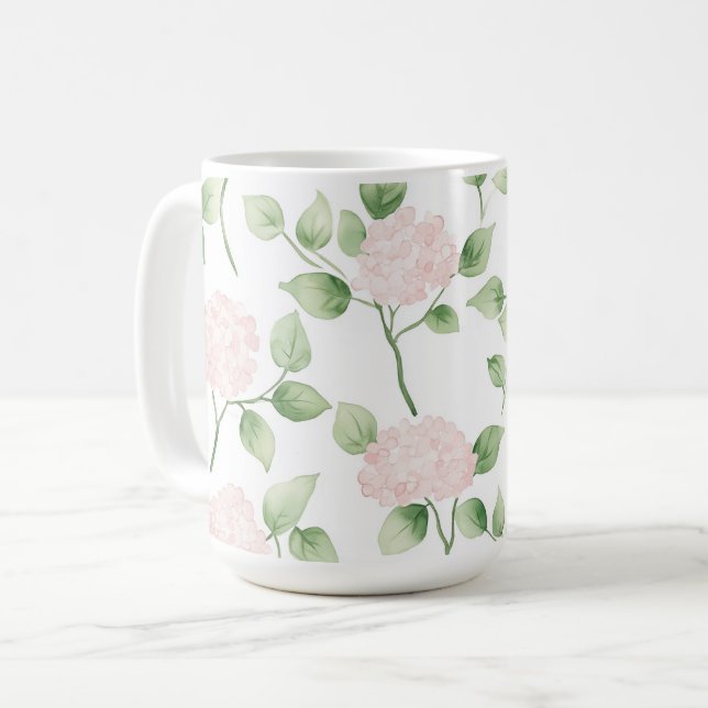 Vackra Rosa Blommor Gröna blad   Kaffemugg (Framsida vänster)