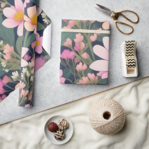 Vackra rosa blommor Inpackningspapper Presentpapper