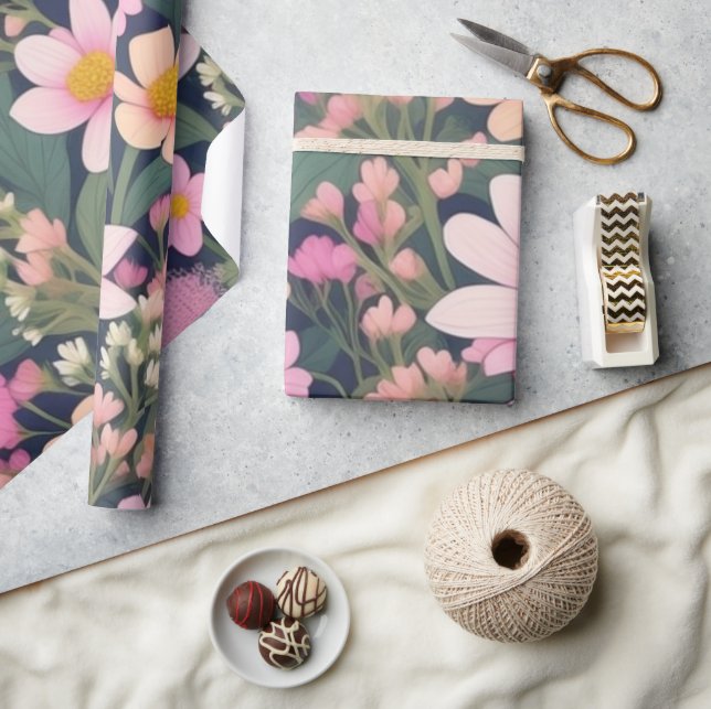 Vackra rosa blommor Inpackningspapper Presentpapper (Hantverk)