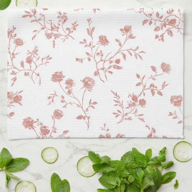 Vackra Rosa Blommor Kökshandduk (Vikta)