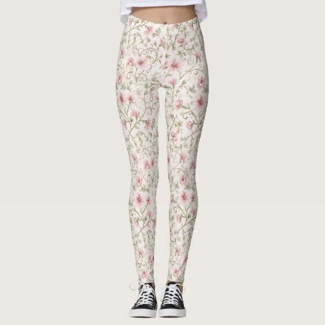 Vackra Rosa Blommor Leggings (Framsida)
