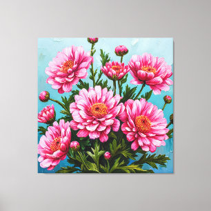 Vackra rosa blommor med gröna blad canvastryck