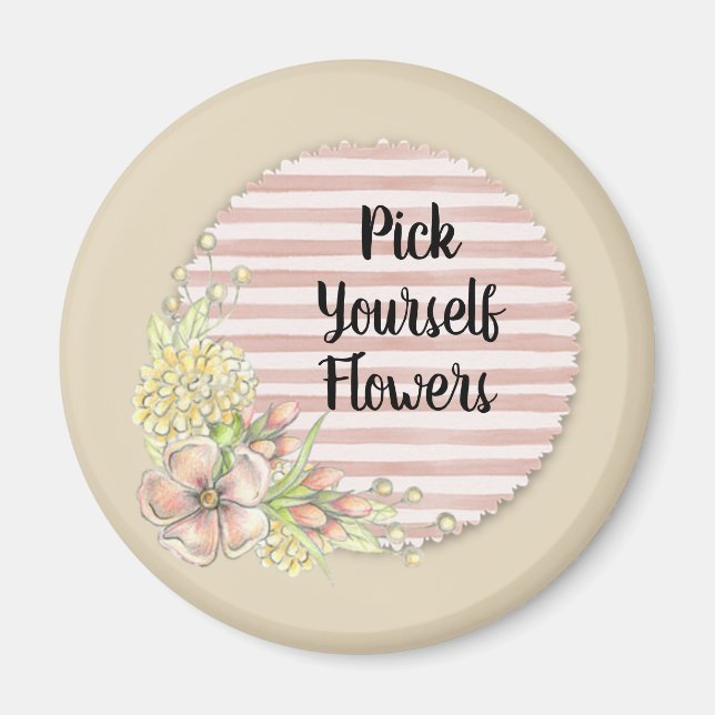 Vackra rosa blommor med ränder magnet (Framsidan)
