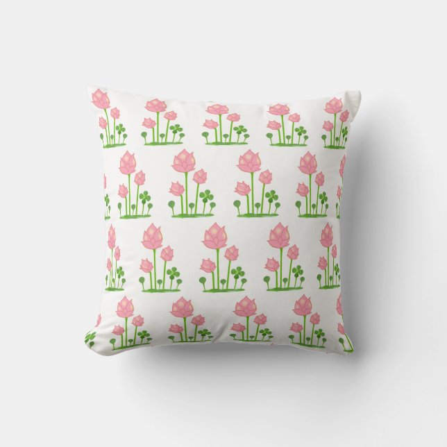 Vackra rosa blommor på vitt kudde (Framsida)