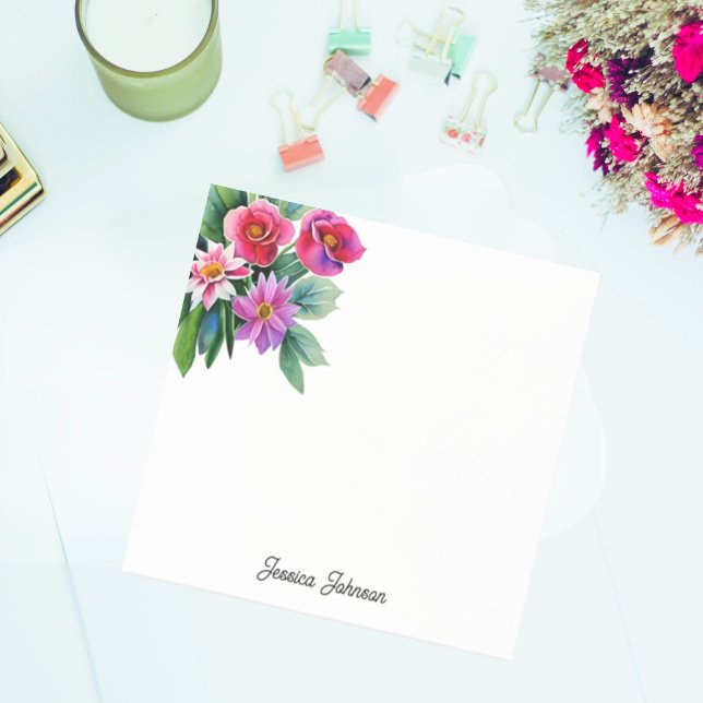 Vackra Rosa Blommor Personligt Ditt Namn  Post-it Block (Skapare uppladdad)