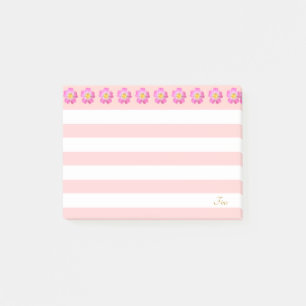 Vackra rosa blommor & ränder post-it block
