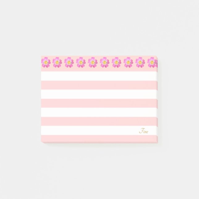 Vackra rosa blommor & ränder post-it block (Framsida)
