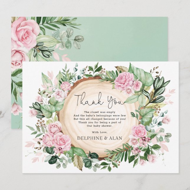 Vackra rosa blommor Rosenträdgård Baby Shower Tack Kort (Fram/baksida)