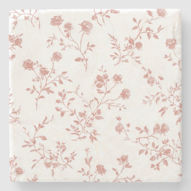 Vackra Rosa Blommor Stenunderlägg (Framsidan)
