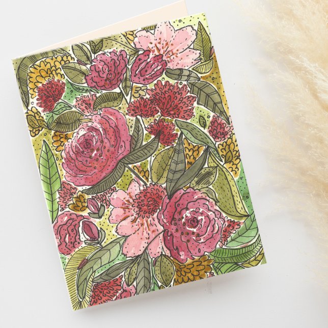 Vackra Rosa Blommor Tomt Notkort Kort (Skapare uppladdad)
