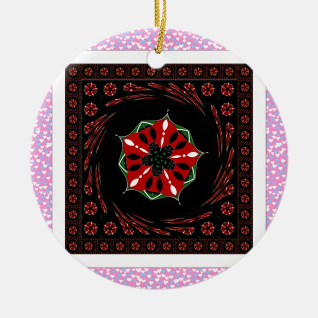 Vackra Rosa Blue White Hearts of Kärlek Design Julgransprydnad Keramik (Framsidan)