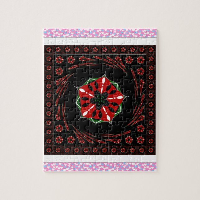 Vackra Rosa Blue White Hearts of Kärlek Design Pussel (Vertikal)