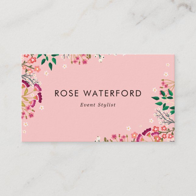 Vackra rosa boho vilda blommor visitkort (Framsida)