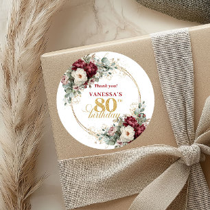 Vackra Rosa Burgunder 80-årsdagsetiketter Runt Klistermärke