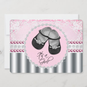 Vackra rosa diamanter och pärlor Baby Shower Inbjudningar