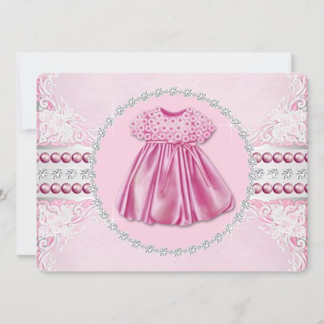 Vackra rosa diamanter och pärlor Baby Shower Inbjudningar (Framsida)