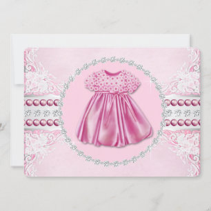 Vackra rosa diamanter och pärlor Baby Shower Inbjudningar