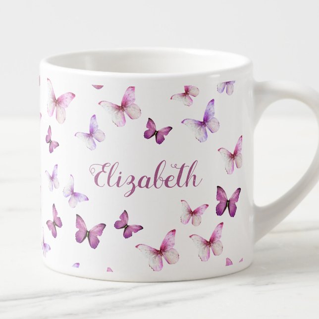 Vackra Rosa Fjärilar Anpassat Namn Espressomugg (Skapare uppladdad)