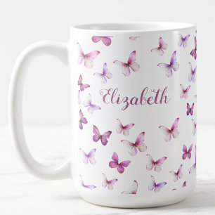 Vackra Rosa Fjärilar Anpassat Namn Kaffemugg