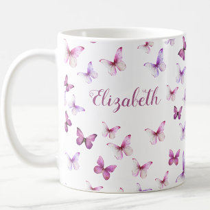 Vackra Rosa Fjärilar Anpassat Namn Kaffemugg