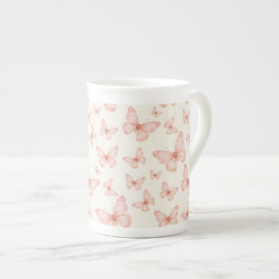 Vackra rosa fjärilar benporslin mugg