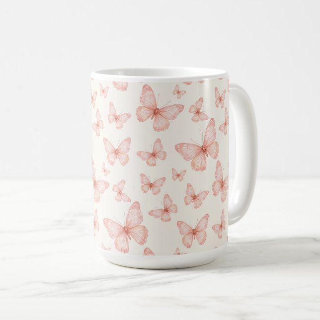 Vackra rosa fjärilar kaffemugg (Framsida höger)