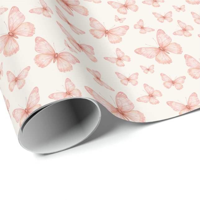 Vackra rosa fjärilar presentpapper (Rullad Hörn)