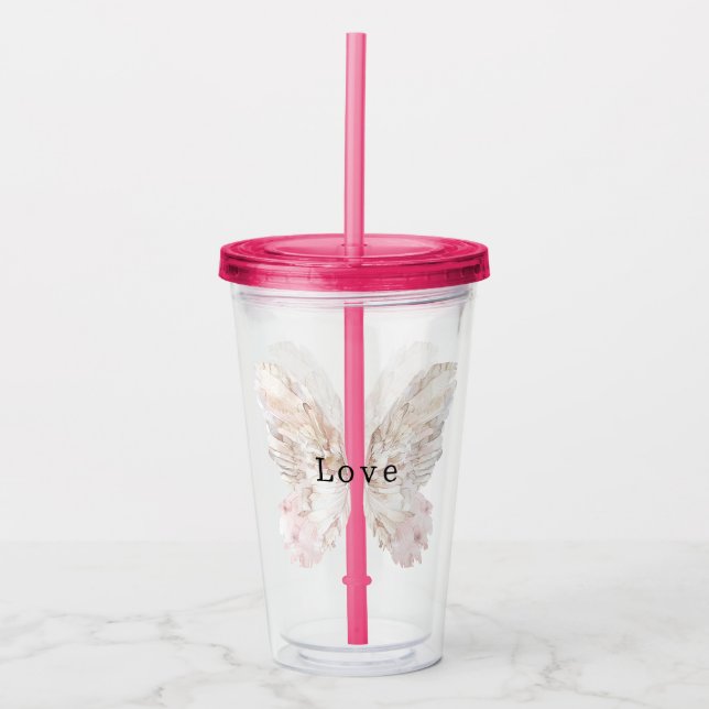 Vackra rosa fjärilsvingar take away mugg (Framsida)