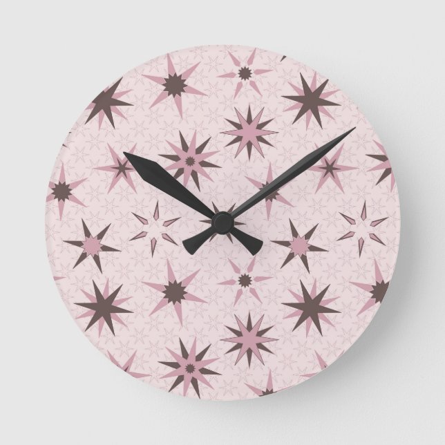Vackra rosa geo-stjärnor - mönster.  rund klocka (Framsida)