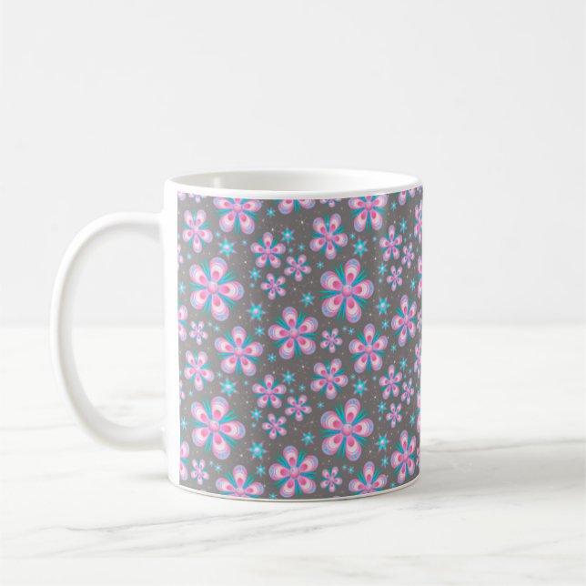 Vackra rosa & grå blommor kaffemugg (Vänster)