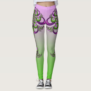 Vackra Rosa Gröna Hjärtan Modern Abstrakt Fraktal Leggings